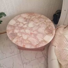 Tavolino da caffè rotondo quarzo rosa 16" pietra cristallo lusso decorazioni inaugurazione casa