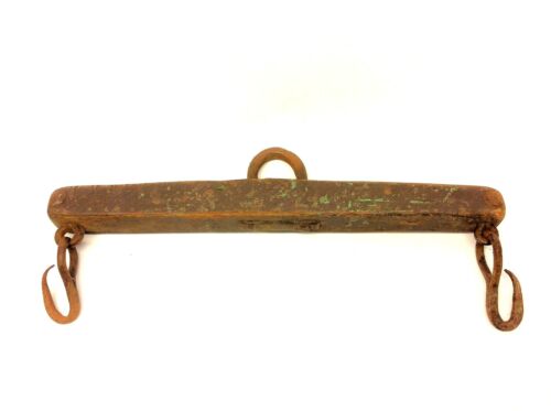 Petit harnais de cheval extenseur de transport antique vieux bois métal fer peinture verte - Photo 1/12