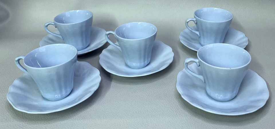 Retro Vintage - J & G Meakin Blue Coffee Tea Cups and Saucers Celeste -1950s Set - Image 3 of 4