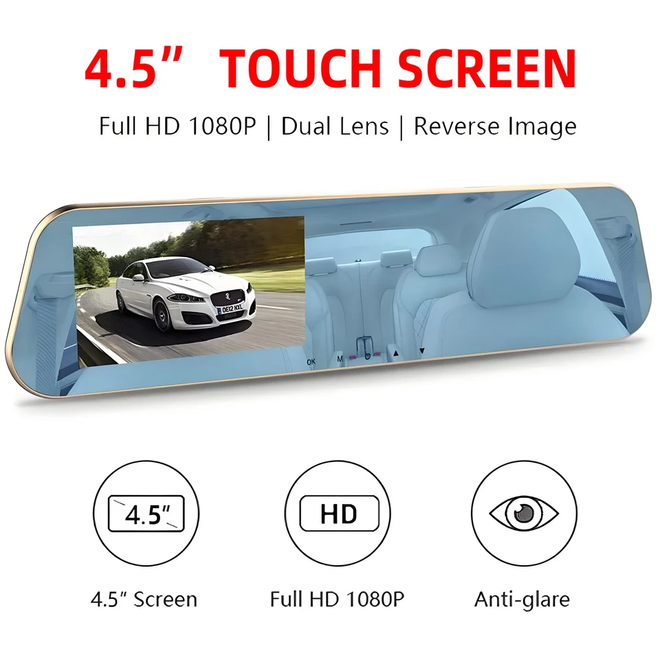 Car DVR Review Mirror Total 2 lens Camera  HD 1080P Digital Video Recorder 4.3" - Image 2 of 4
