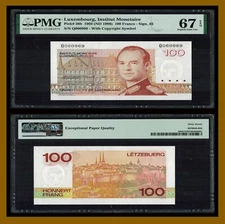 Luxembourg 100 Francs, 1993 (1986) P-58b PMG 67 EPQ Unc