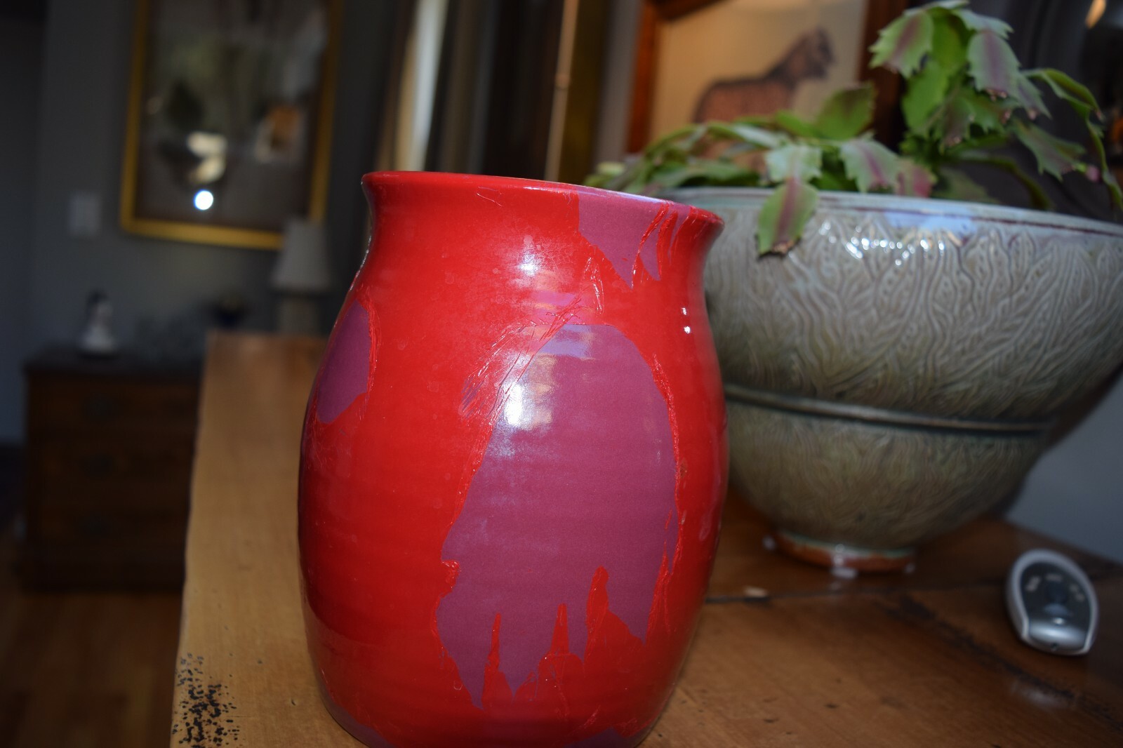 Rare MCM Signed Hyalyn 941 Pottery 7" Vase Brown w Red Overlay Hickory NC eBay