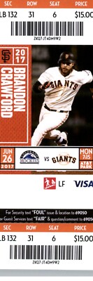 Colorado Rockies vs San Francisco Giants 6/26/2017 Ticket Brandon Crawford .