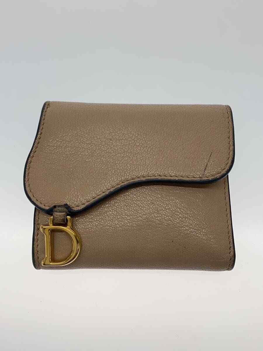 Christian Dior Trifold Leather Wallet BEG Women's Lotus