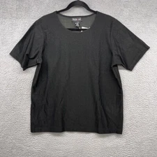 Style Co Womens T-Shirt Black Satin Short Sleeve Crew Neck Size L
