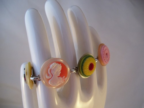 Stacked Vintage Button Bracelet Rose Cameo Floral Hand Made Wearable Art OOAK - Picture 6 of 6