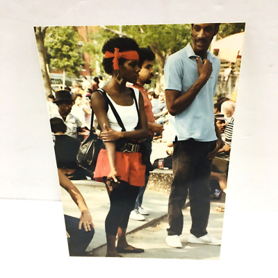 Vtg 80s Color Snapshot Photo Beautiful Black African American Woman Man Staring
