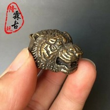 Collectible Japanese Handmade Brass Zodiac Tiger Head Pendant Netsuke