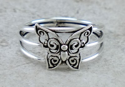 UNIQUE 925 STERLING SILVER BUTTERFLY STACK RING size 8 style# r2808