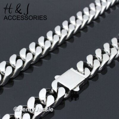 16''-40''MEN 316L Stainless Steel 12mm Silver Miami Cuban Curb Chain Necklace