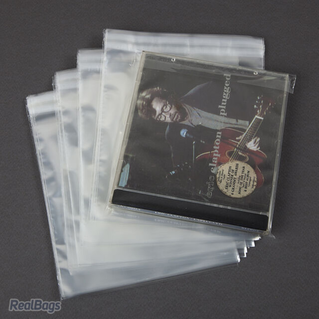 100 Buste per CD in polipropilene trasparente lucido con chiusura adesiva