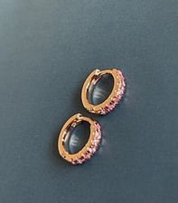 Pink Sapphire Earrings Huggies Hoops in 9ct  Rose Gold Sleepers