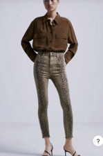 Zara Womens 8 Denim Jeans Snake Reptile Print Skinny High Rise Stretch