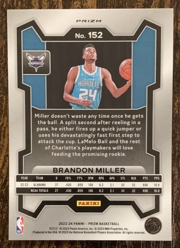 Prizm Brandon Miller Hornets Rookie Green Prizm #152 2023-24 - Imagen 2 de 2