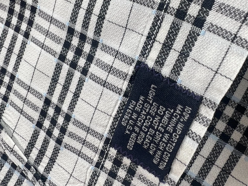 Burberry London Shirt Mens Large Button Up Black White Nova Plaid Check USA - Image 3 of 4