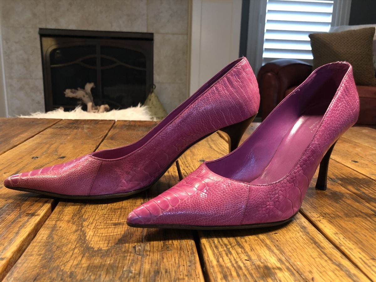 GUCCI Hot Pink Bubblegum Pointed Toe 3” High Heel Pumps 8 B Snake