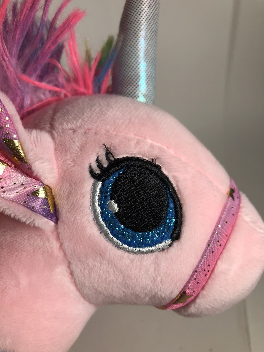 Linzy Toys Plush Pink Unicorn 9” Gold Stars Wings Rainbow
