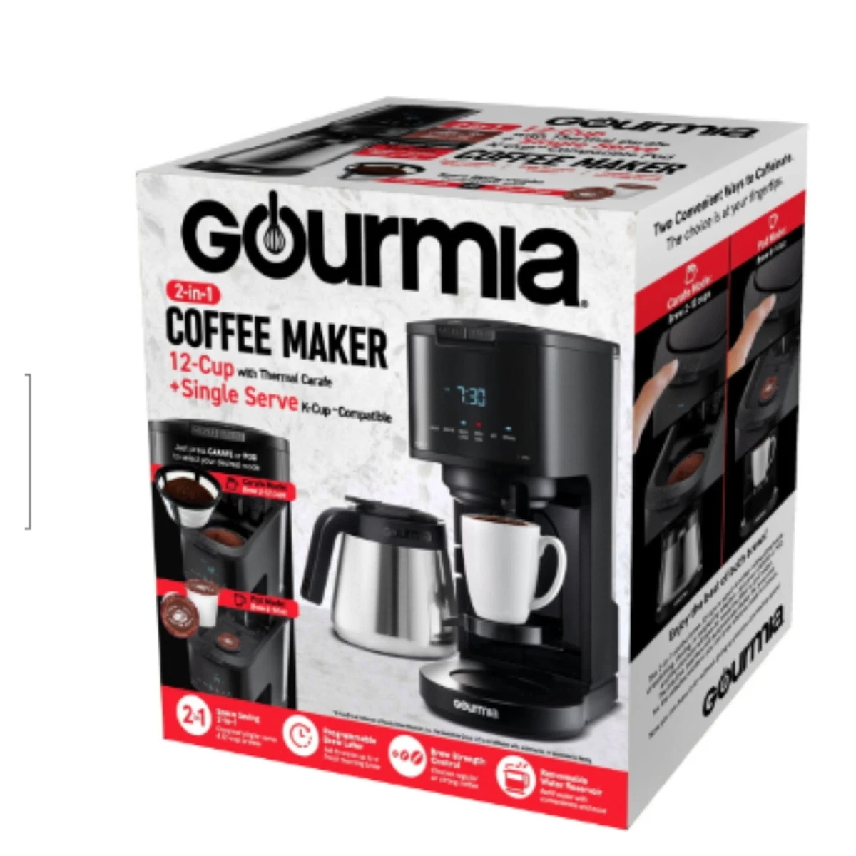 Gourmia 2-in-1 Single Serve & 12-Cup Coffee Maker with Keep Warm,  Compatible with