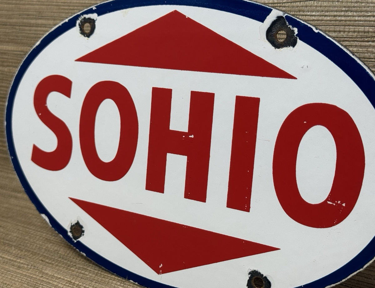 レトロ看板☆　SOCONY ソコニー　両面看板　 揮発油 　コレクション VINTAGE SOHIO GASOLINE PORCELAIN SIGN GAS STATION MOTOR OIL PUMP