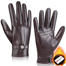 Genuine Sheepskin Leather Winter Warm Thinsulate Touchscreen Large Brown