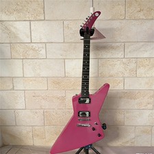 Pink Electric Guitar H-H Pickups Rosewood Fretboard Explorer Chrome Hardware