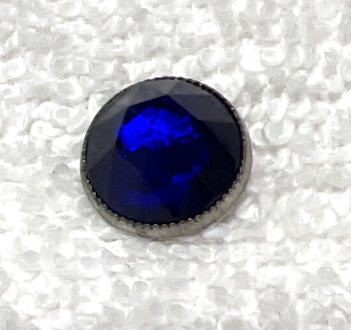 Vintage Faceted Cobalt Blue Glass Metal Mount Sewing Clothing Buttons 1/2" Wide
