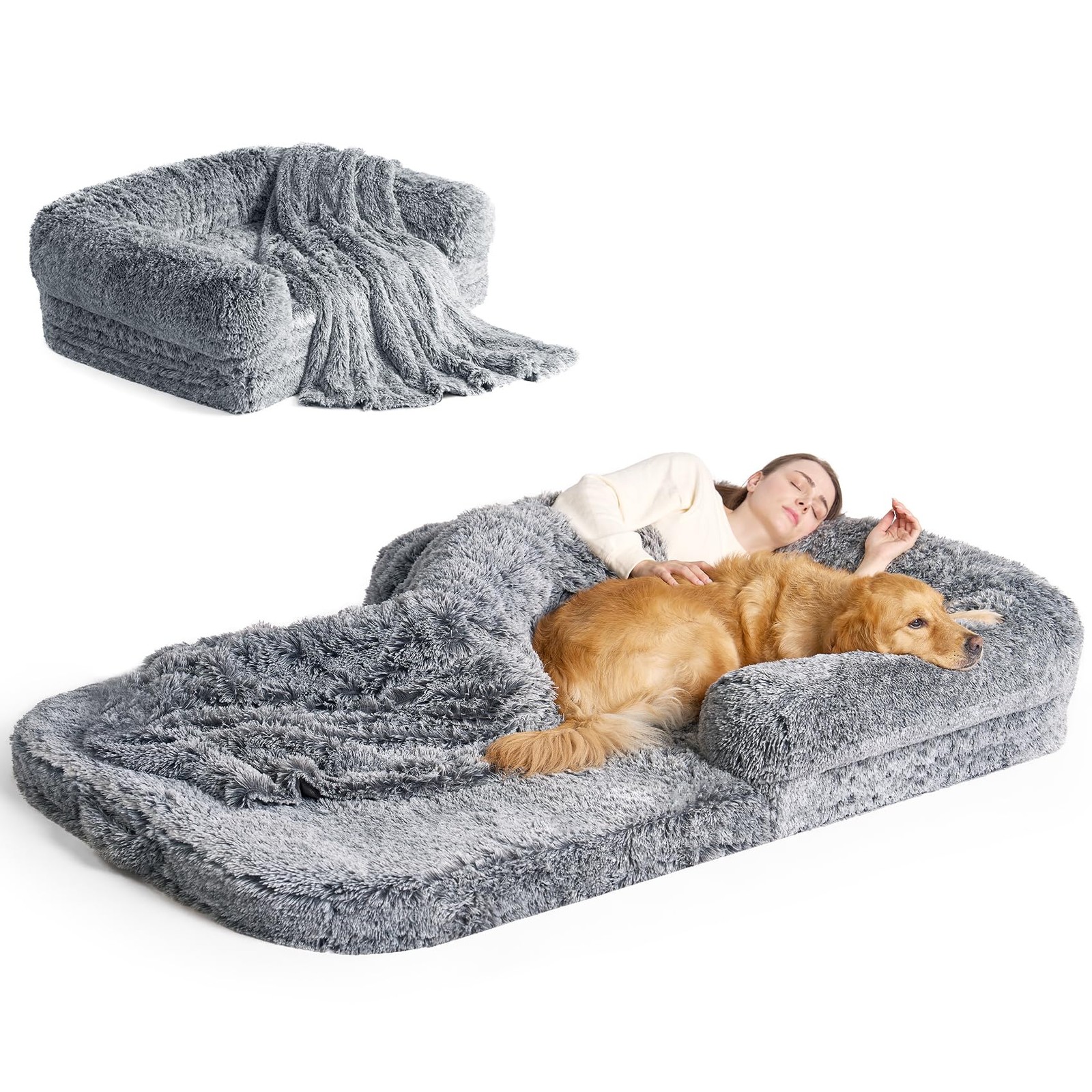 EHEYCIGA Foldable Human Dog Bed, 72x44x11 Orthopedic Memory Foam Human Sized ...
