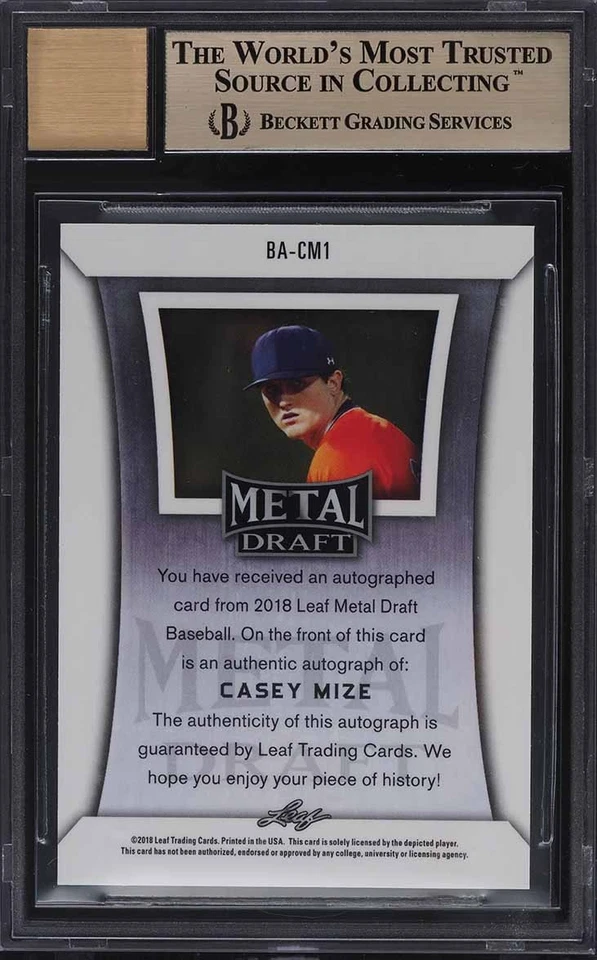 2018 Leaf Metal Draft Silver Wave Casey Mize ROOKIE AUTO #BA-CM1 BGS 9.5 - Image 2 of 2