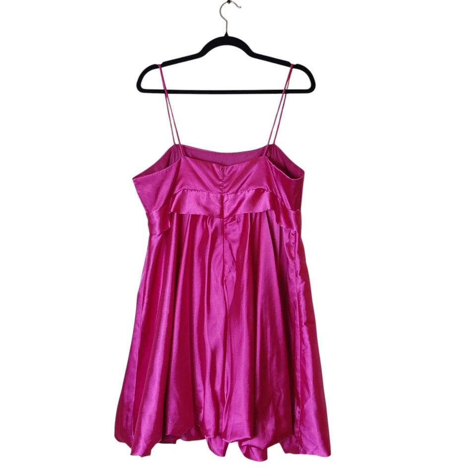 Vtg Y2K Cindy Pink Satin Babydoll Bow Party Prom Dress Bubble Hem 2XL Coquette - Image 2 of 4