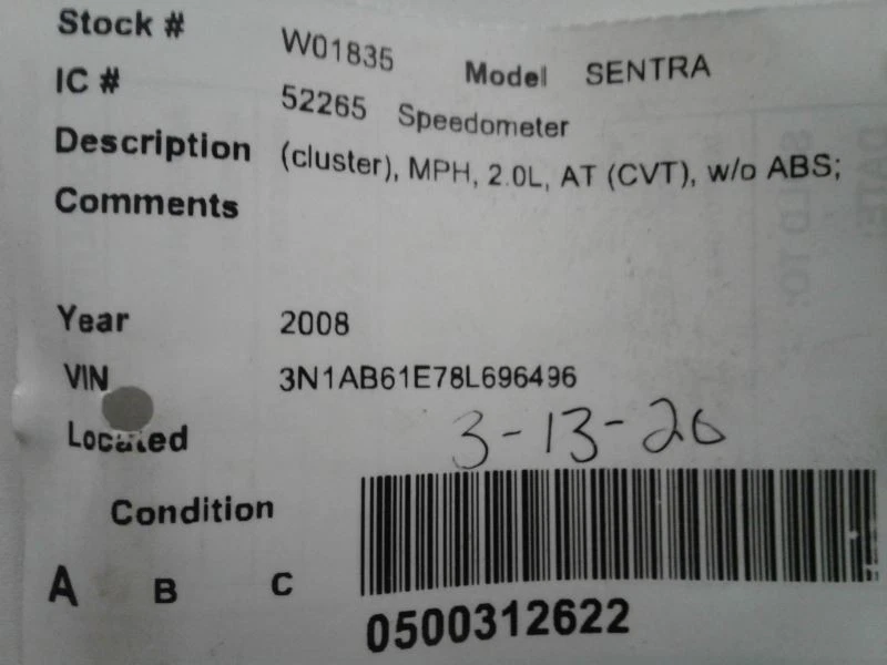 Спидометр приборной панели 2008 Nissan Sentra 126K миль 24810ZE80A - Изображение 3 из 4