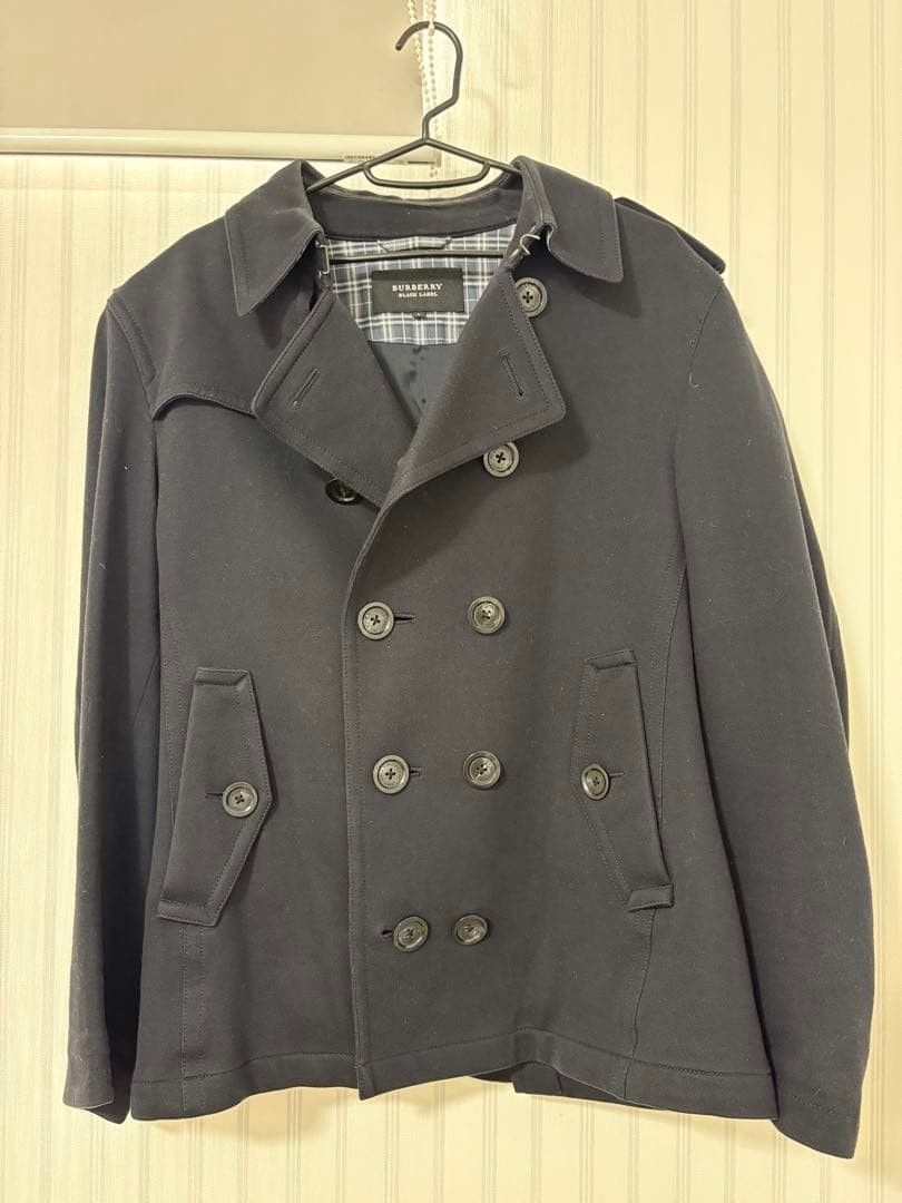 BURBERRY BLACK LABEL Navy Pea Coat Size L From Japan
