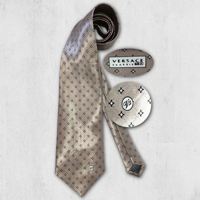 Vintage Versace Classic V2 Seiden Krawatte Silber Grau Geometric Silk Tie Italy - Bild 1 von 4