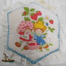 Vintage Handmade Strawberry Shortcake and Huckleberry Pie Blue Hexagon Pillow