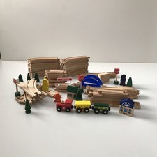 IKEA Wooden Train Set Lot of 60 Pieces Of Track Bridge trains Cars Brio Thomas