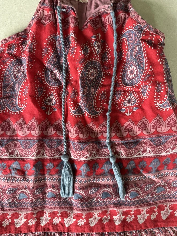 Mimi & Maggie Red Blue Block Print Paisley Dress 4T - Image 2 of 4