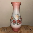 Vtg 10"  Opaque Milk Glass Lamp Hurricane Chimney Painted Flowers 3" Fitter