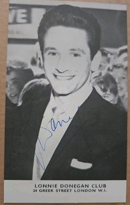 Lonnie Donegan authentische handsignierte Vintage Fan Club Promo Karte 1950er Skiffle