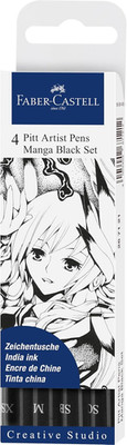 Pitt Artist Pen Black Manga Drawing Kit - 4 Count, Assorted Nibs   Anime and Man