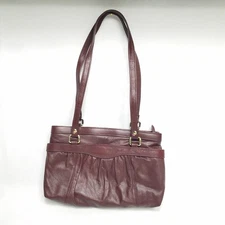 Vtg Wilsons Leather Shoulder Bag Burgundy Maroon Ruched Pleated Gold Hardware
