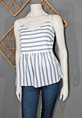   Vero Moda  süße BW-LEINEN Träger Bluse S 36 38 weiß grau gestreift  
