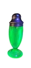 Hazel-Atlas Green Uranium Glass Ribbed Pedestal Salt & Pepper Shaker Set Vintage