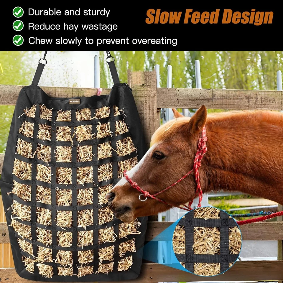 Bolsa de heno para caballos, bolsa de heno de alimentación lenta para alimentación de gound, Oxford de alta resistencia   Foto 4 de 4