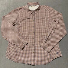 Orvis Fishing Shirt Mens XL Blue Orange Plaid Active Fit Zip Pockets Vented UPF