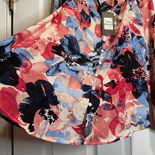 Jones New York Blouse Red Blue Floral Puff Sleeve Ruffle Collar Boho Size PL NWT - 第 12/14 張圖片