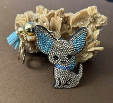 Blue/Silver Rhinestone Dog Tassel Key Chain Keychain, Metal, Women, Charm
