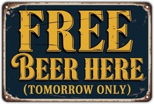 Free Beer Here Tin Metal Signs Home D cor 8x12 Vintage Funny Beer Print Aestheti