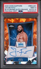 JACOB FATU 2025 Topps Chrome Sapphire WWE Blue Brand Auto Orange /25 PSA 9