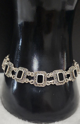 Sterling Silber 925 Onyx Rechteckig Glieder Tennis Armband Box Verschluss. 15G