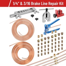 Car Brake Line Repair Kit 3/16 + 1/4 25 FT Pipe Double Flaring Tool Nuts Fitting