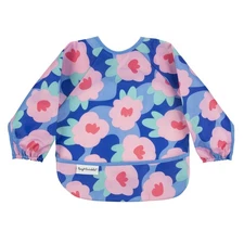 Waterproof Long Sleeve Baby Bib for Eating Machine Washable Floral Blue